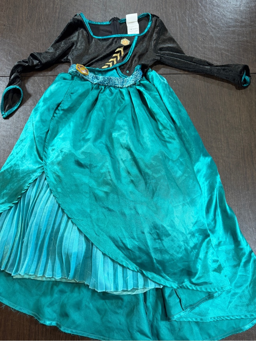 Disney Frozen Anna Girls' Teal Satin Layered Dress with Black Bodice Sz XS 3T-4T